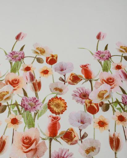 Штапель Купон двусторонний  цветы на белом