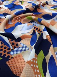 Плательная Лепестки абстракция синий/коричневый