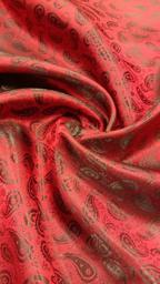 Подкладочная жаккардовая поливискоза Пейсли серебро/красная