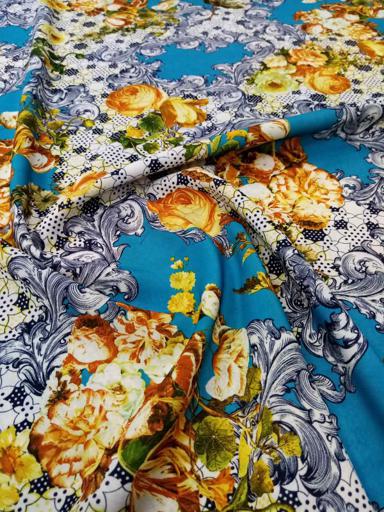 Плательная Букеты голубая