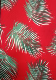 Штапель растительный рисунок зеленый на красном