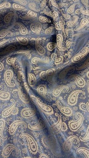 Подкладочная жаккардовая поливискоза Пейсли синяя/бледно-жёлтая