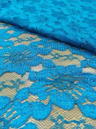 Кружево капрон на атласе бирюзовое