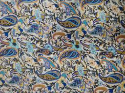 Штапель растительный рисунок голубой на белом