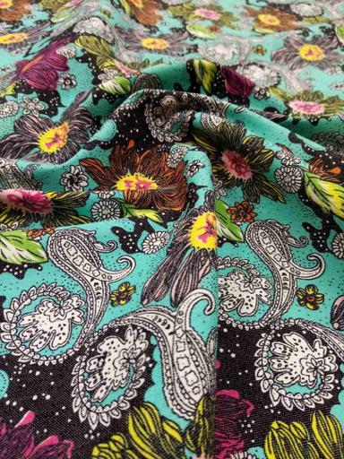 Джинс стрейч Цветы и Пейсли бирюзовый