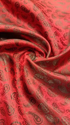 Подкладочная жаккардовая поливискоза Пейсли серебро/красная