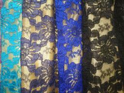 Кружевное полотно капрон плотное цвета: 1-бирюза,  2-тёмно-синий,  3-электрик, 4- черный