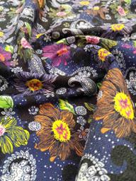 Джинс стрейч Цветы и Пейсли синий