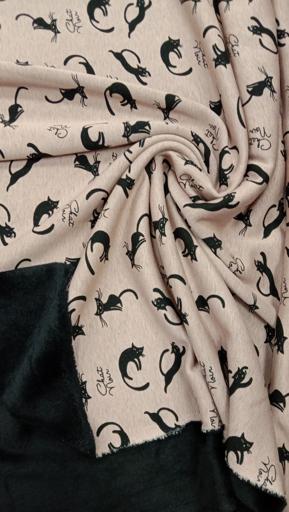 Трикотаж на меху Коты пыльно-розовый