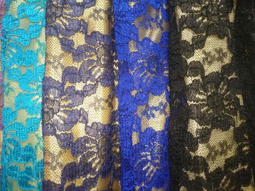 Кружевное полотно капрон плотное цвета: 1-бирюза,  2-тёмно-синий,  3-электрик, 4- черный