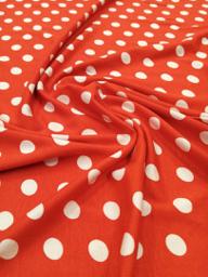 Трикотаж вискоза белый горох на красном