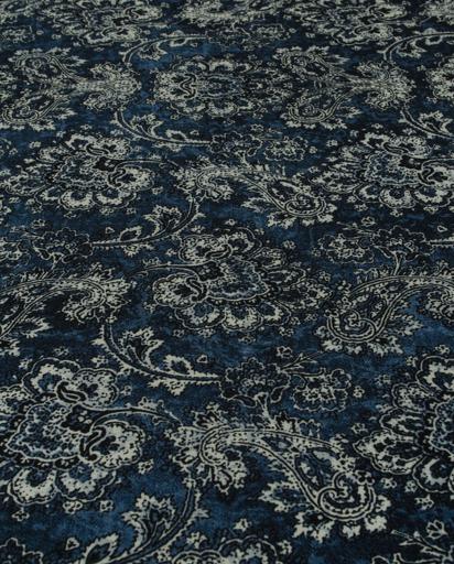 Штапель Цветы и Пэйсли Джинсовый темно-синий