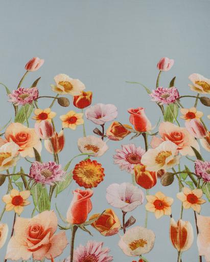 Штапель Купон двусторонний  цветы на сером