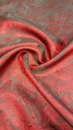 Подкладочная жаккардовая поливискоза Пейсли серая/красная