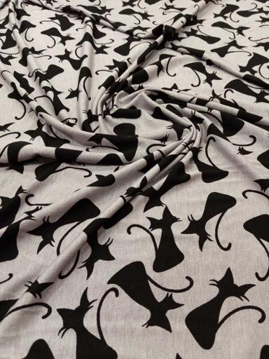 Трикотаж вискоза Чёрные коты на сером