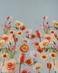 Штапель Купон двусторонний  цветы на сером