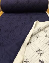 Подкладочная стёганая матовая Бабочки синяя