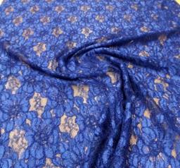 Кружево капрон на атласе тёмно-синее