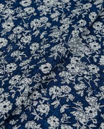 Штапель Деним белые цветы на темно-синем