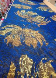 Шифон синий "Золотые листья"