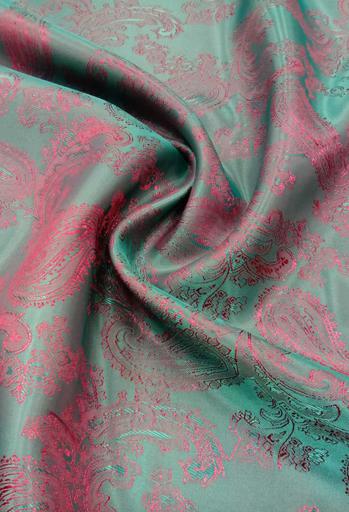 Подкладочная жаккардовая поливискоза Пейсли бирюзовая/красная