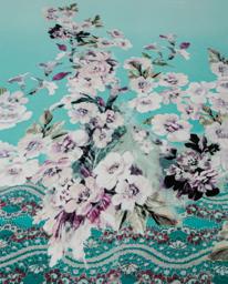 Штапель  Купон односторонний белые цветы на бирюзовом