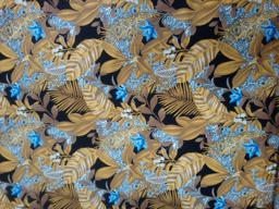 Штапель Тропики бежевый и лазурный на черном