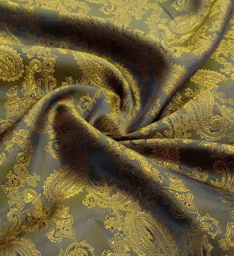 Подкладочная жаккардовая поливискоза Пейсли серая/золотая