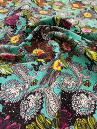 Джинс стрейч Цветы и Пейсли бирюзовый