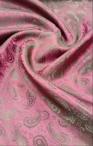 Подкладочная жаккардовая поливискоза Пейсли серебро/розовая