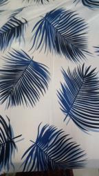 Штапель растительный рисунок тёмно-голубой на белом