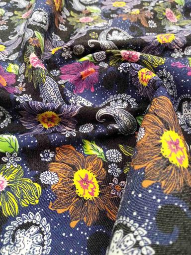 Джинс стрейч Цветы и Пейсли синий