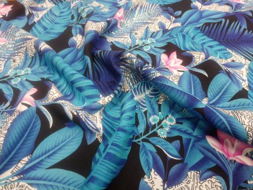 Штапель тропики синий на черном