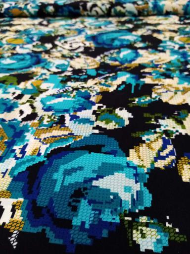 Лоренция Большие Розы Чёрный/Бирюзовый