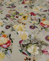 Штапель Цветы на бежево-сером