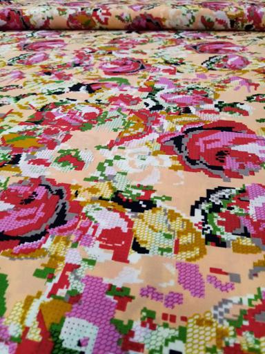 Лоренция Большие Розы Бежевый/Красный