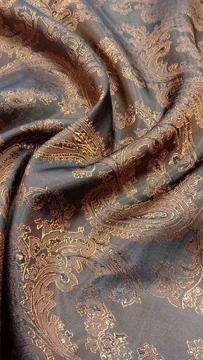 Подкладочная жаккардовая поливискоза Пейсли серая/светло-жёлтая